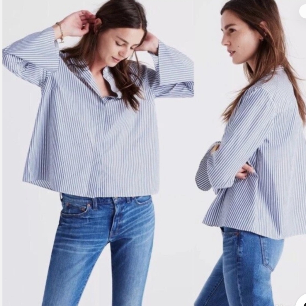 Madewell Blue and White Striped Button-Down Shirt
